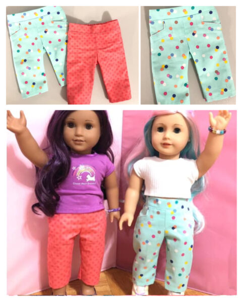 Capri pants, doll clothes, sewing pattern, Frocksandfrolics, beginner, American girl, Audrey, 18 inch doll clothes, sewing, sewing tutorial