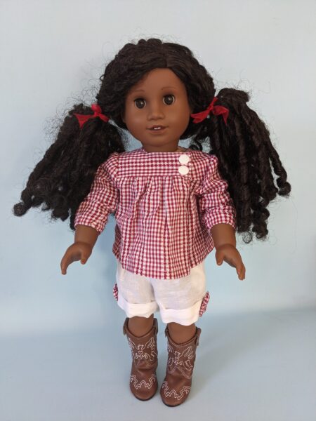 Virginia blouse, doll blouse, sewing pattern, video tutorial, frock, frolics, frocks and frolics, American girl doll, pixie faire, 