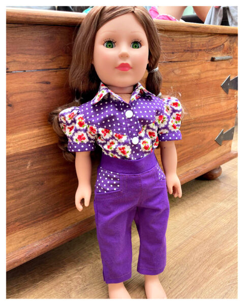 18 inch doll clothes, American girl doll clothes, Tilly crop top, Frocks and Frolics, learn to sew, doll blouse, pixie faire, Issariya